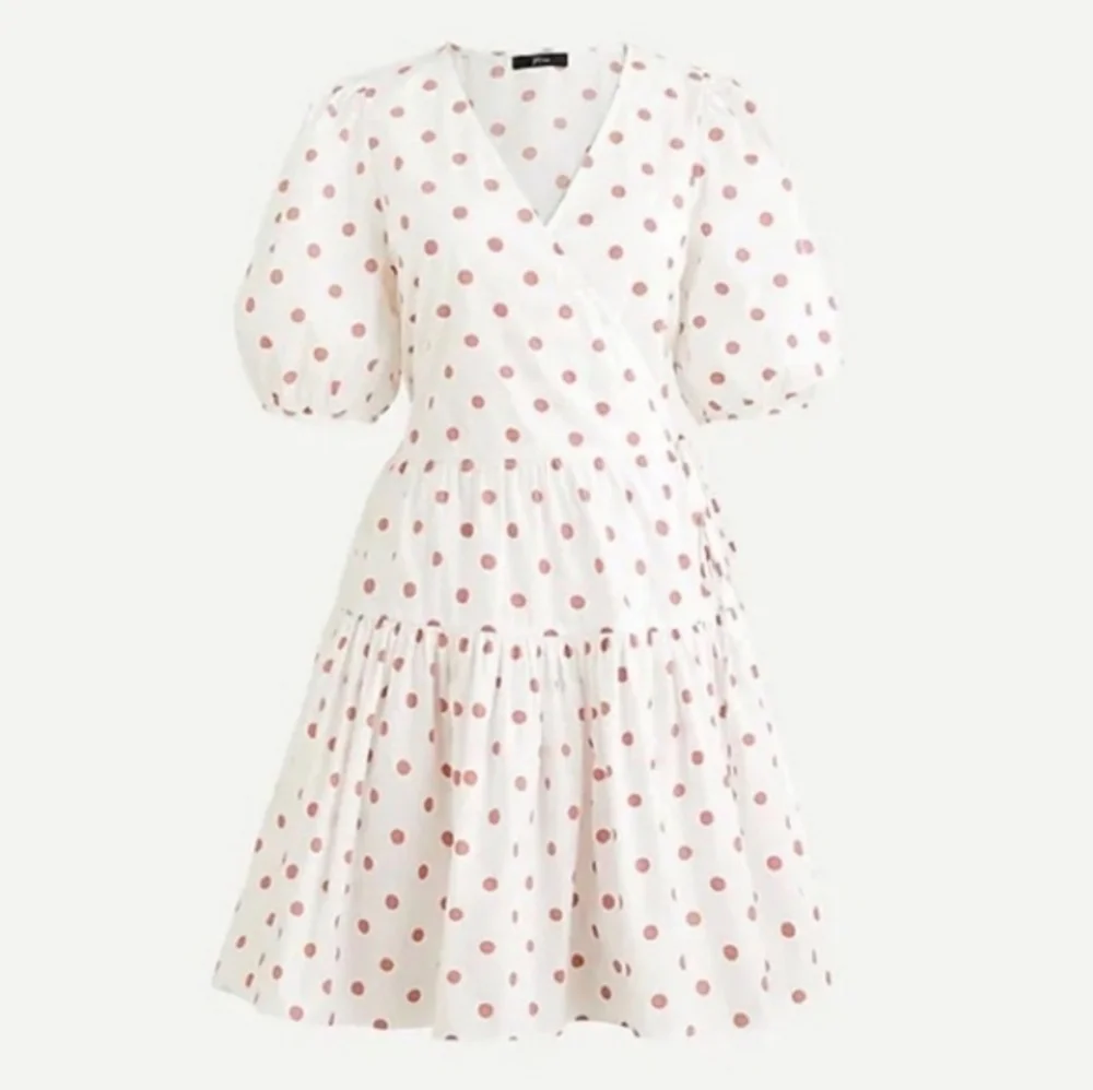 J.Crew White Rose Polka Dot Short Puff-Sleeve‎ Cotton Poplin Mini Wrap Dress XS